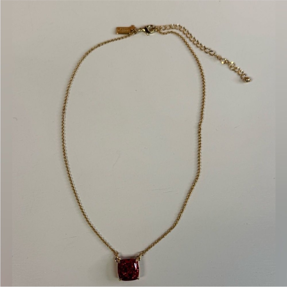 Kate Spade Red Confetti Glitter Cause a Stir Square Pendant Necklace - Picture 3 of 3